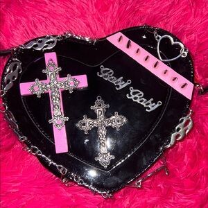 Edgy Heart-Shaped Mini Bag in Black and Pink